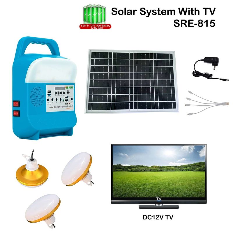 SRE-815 Lampes solaires à haute performance pour la maison - Parfait pour la pêche Panneaux solaires avec batterie et onduleur