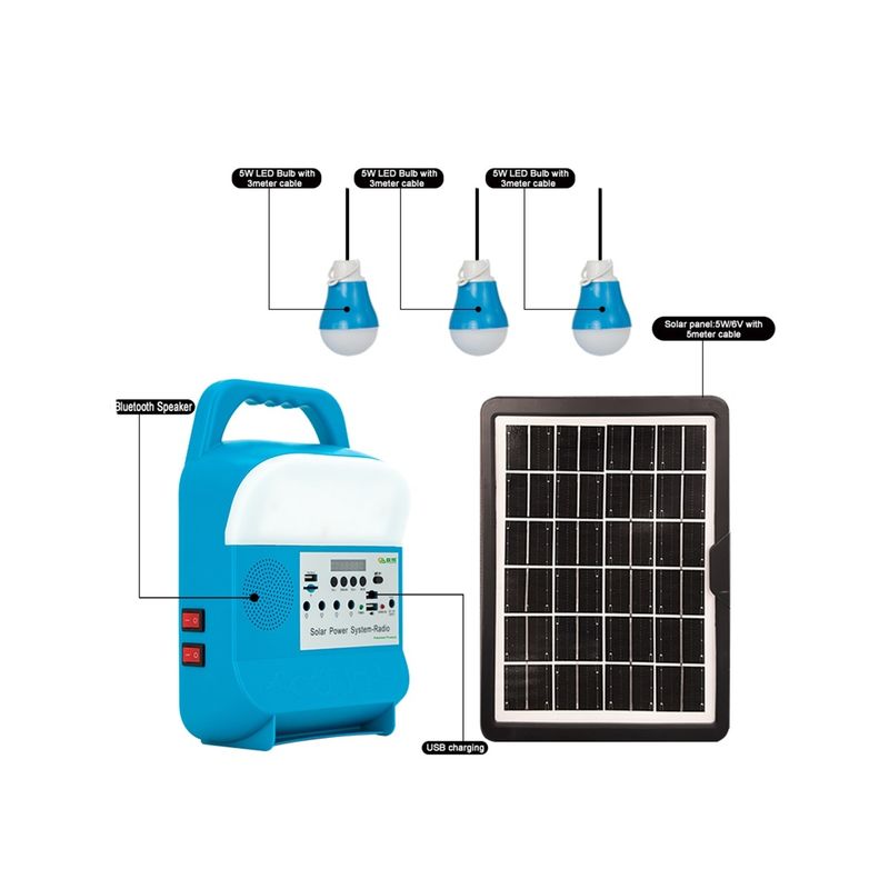 La maison portative de Mini Solar Power Kits For avec des systèmes de haut-parleurs de musique éventent l'énergie solaire et la lumière 5W 6V