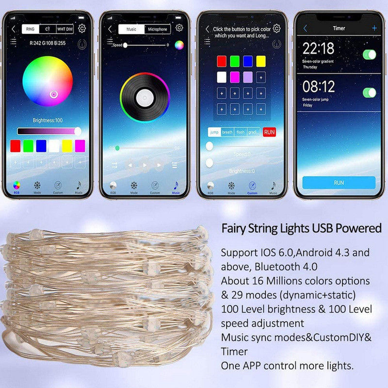 Lumières actionnées solaires de jardin de ficelle de lumières décoratives solaires d'IP65 USB 6lm