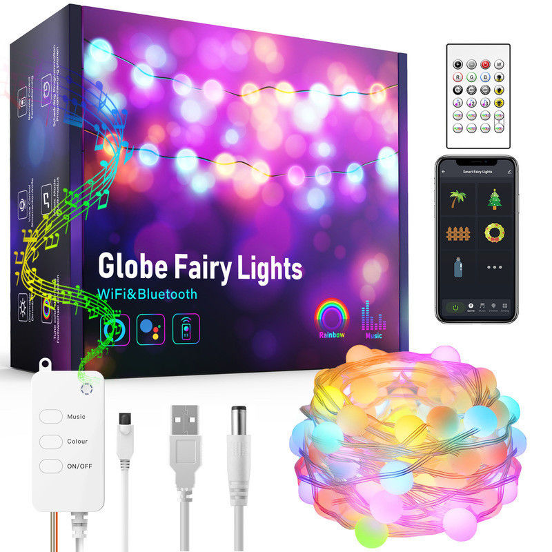 Lumières colorées décoratives solaires du globe 10m des lumières 5m de Bluetooth WiFi