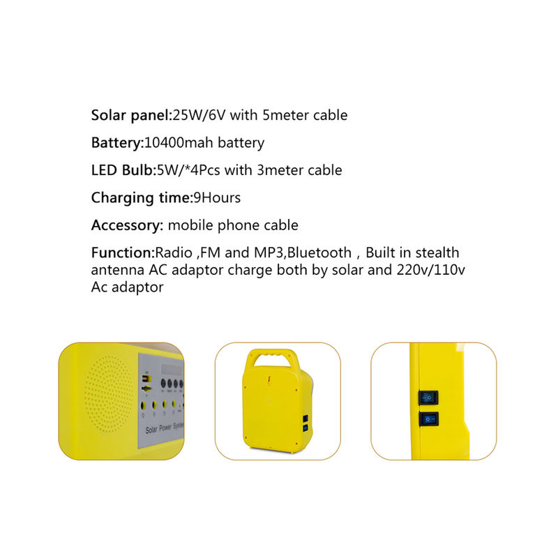 Système d'éclairage solaire de caravane résidentielle de 25 watts avec le port de remplissage par radio SRE-6828 3pcs d'USB