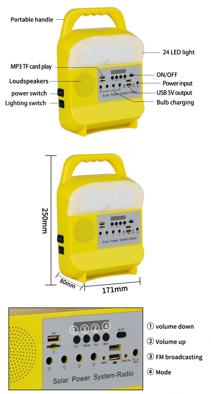 Petite lampe de main d'électricité solaire de système portatif de production, utilisée pour camper, maison, voiture