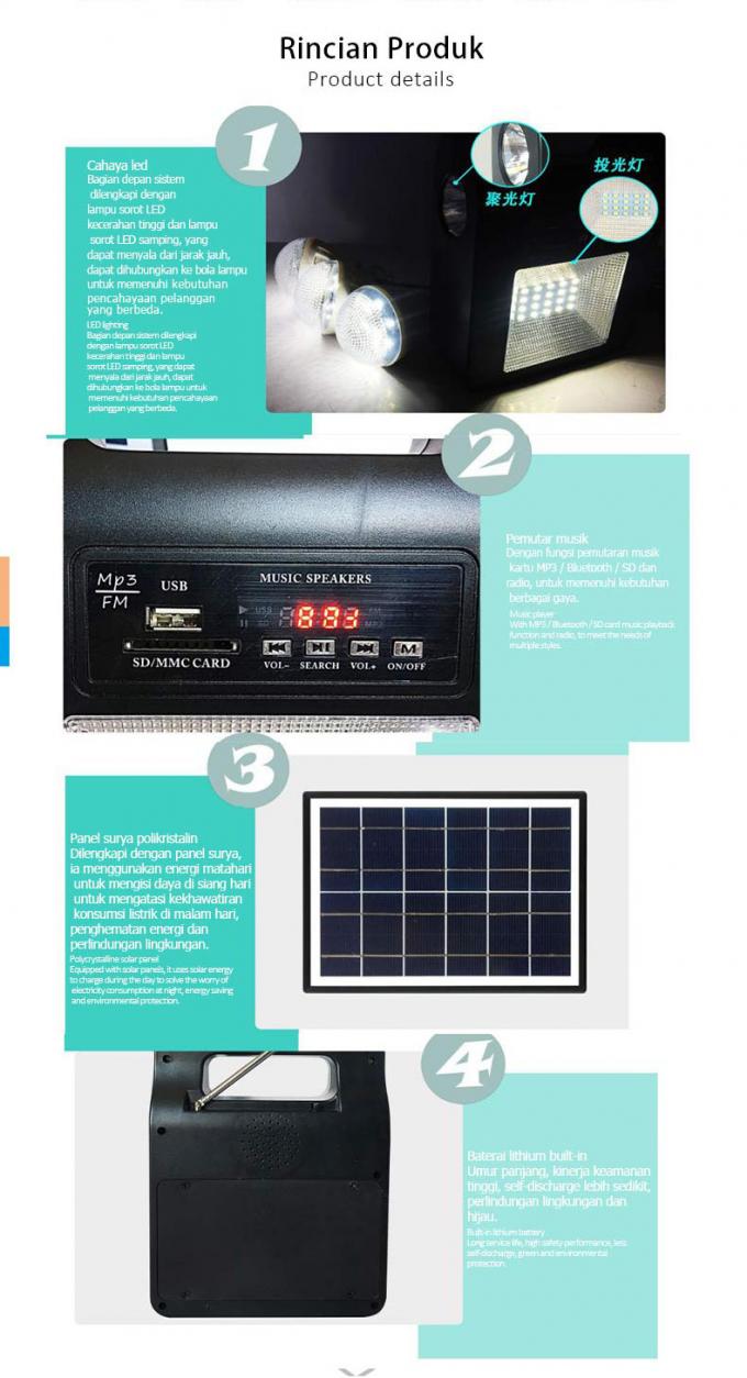 Éclairage à la maison solaire de système d'alimentation avec les lumières extérieures par radio de secours de coupure électrique de camping de Bluetooth